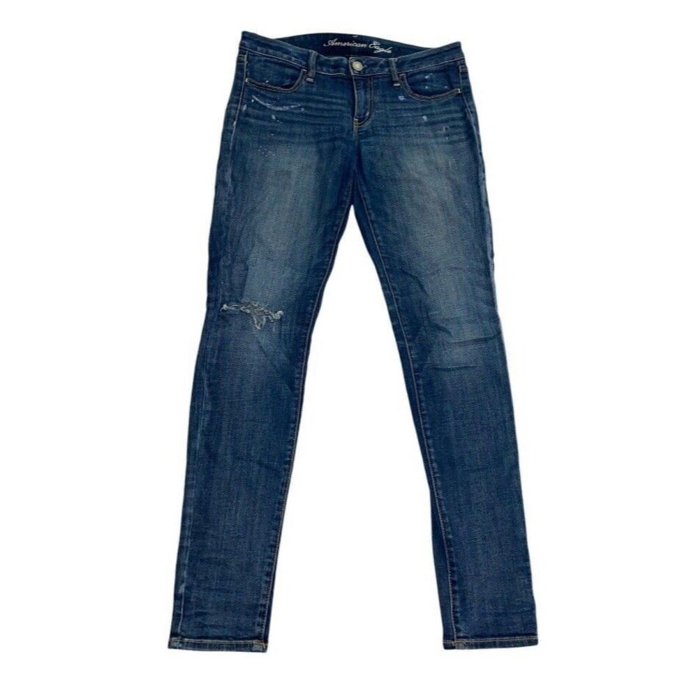 American Eagle Jeggings Women’s 8 AE Jeans Stretch Distressed Boho Paint Chic